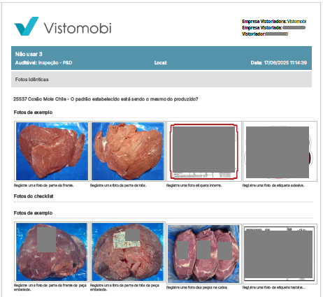 Checklist digital frigorífico com fotos de inspeção de carne - Vistomobi